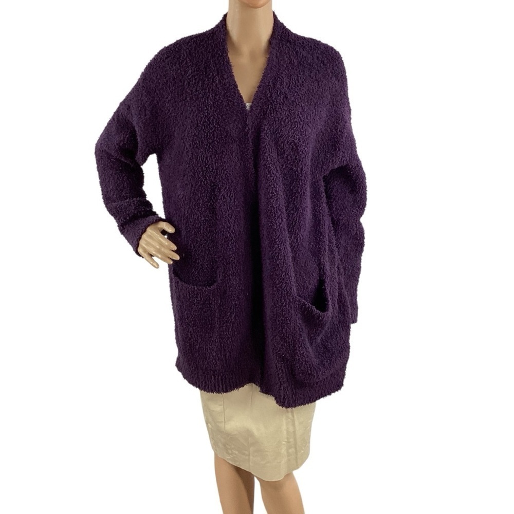 Barefoot Dreams CozyChic Purple Open Front Cardigan S/M